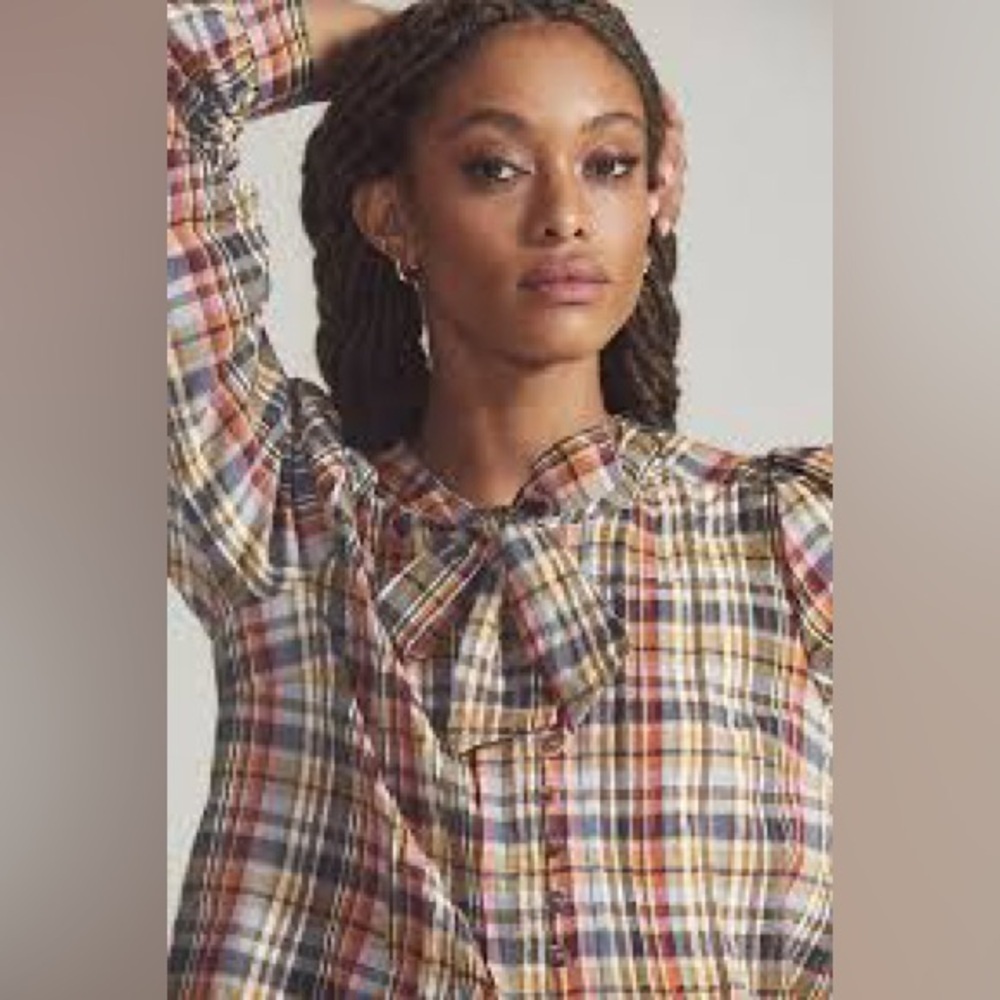 Anthropologie Pilcro Plaid Buttondown Blouse size Medium